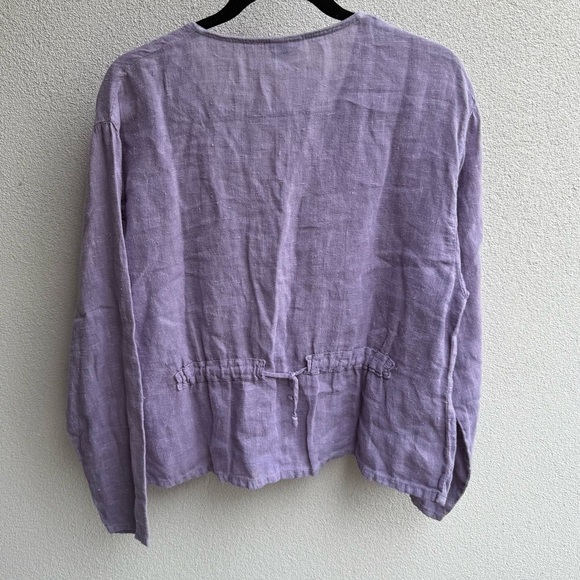 Clio Women's Button Down V-Neck Linen Casual Top Purple Long Sleeve Lightweight - Picture 5 of 6